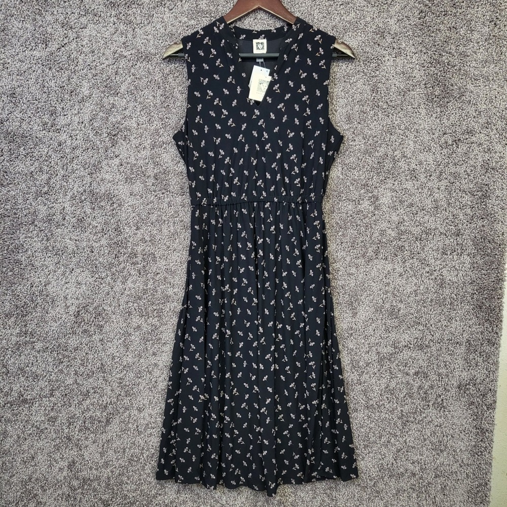 Anne Klein Dress Women 4 Black Blush NWT Floral Sleeveless Midi V-Neck Pocket